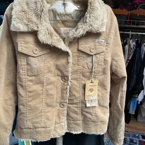 Cozy Camel Teddy Jacket with Faux Fur Trim